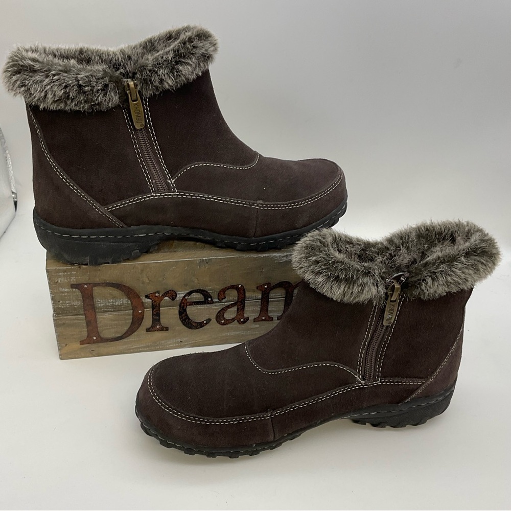 Khombu Women’s Dark Brown Fur-Lined Zip Ankle Boots, Size 8 - Picture 2 of 7